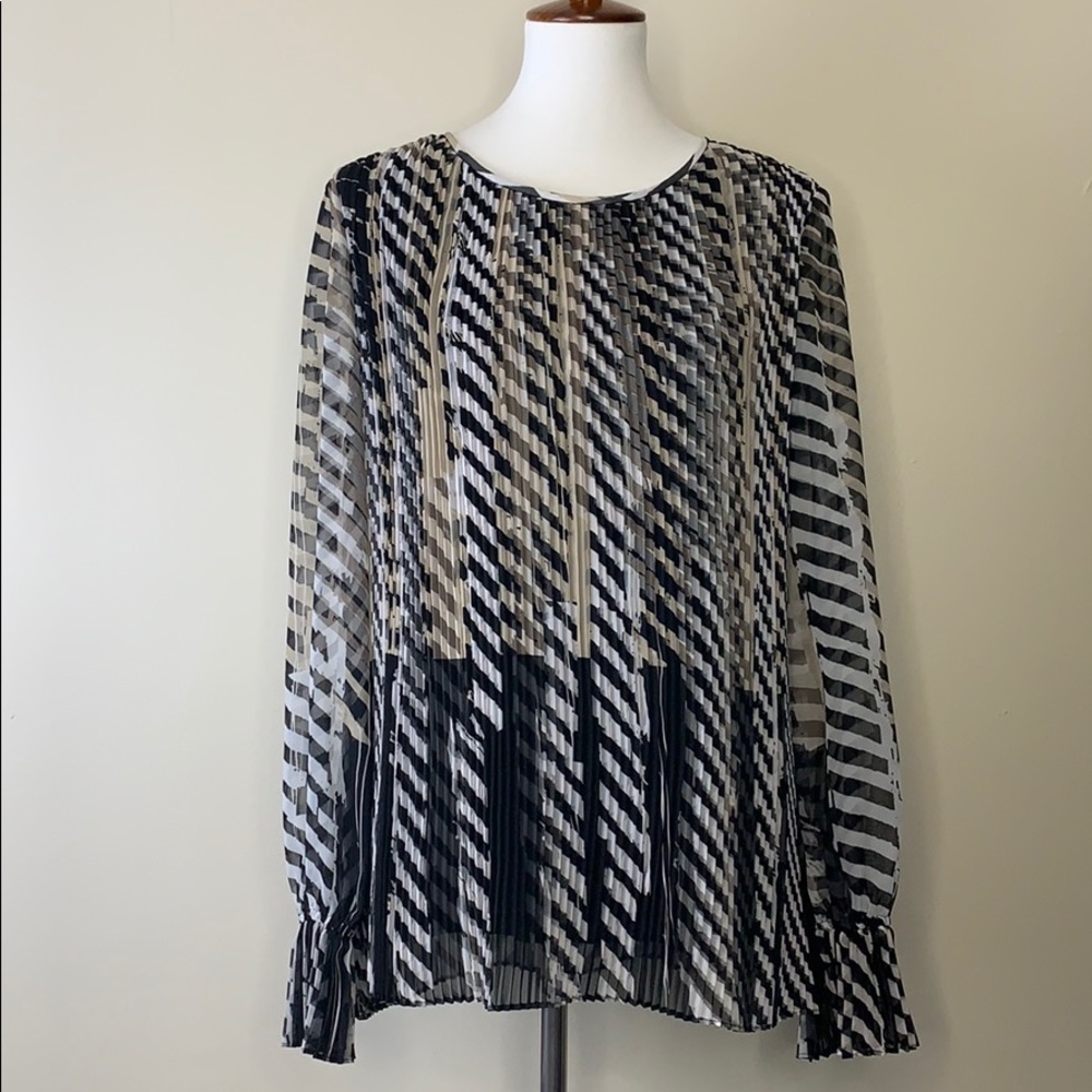 ST. JOHN Sheer Silk Chiffon Longsleeve Blouse Top